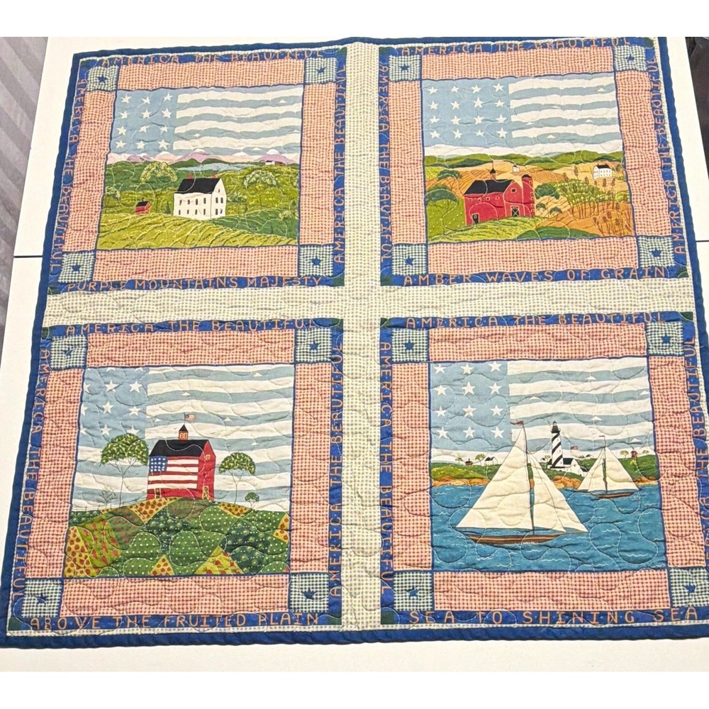 Warren Kimble America the beautiful Patchwork Cotton Throw Quilt Farmhouse